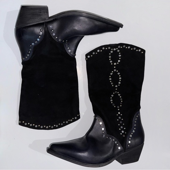 Free People Womens Jackson Studded Western Boot Bootie Black US 6 & 10 - Picture 2 of 12